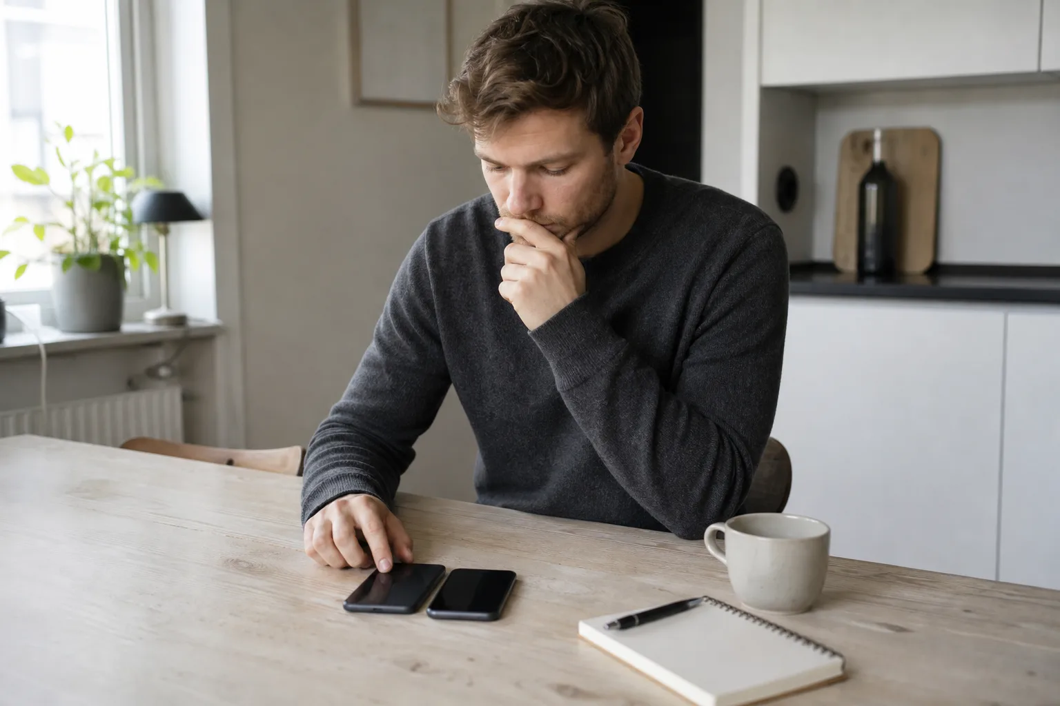 Jämför OnePlus Nord och flaggskepp med abonnemang vid köksbordet